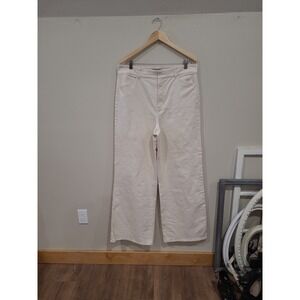 Ann Taylor Scandi Hi-Waist Wide Leg Trouser Jean Ivory Women SZ 14 Tall coastal